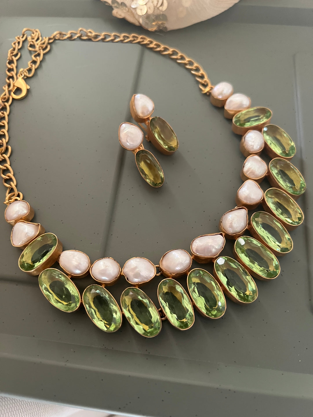 Statement Crystal and Baroque Pearls Necklace Set