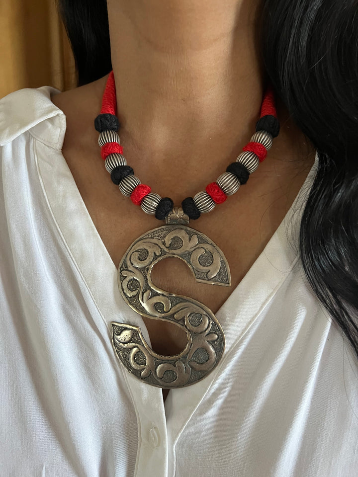 Tribal Necklace with Letter S Pendant- Elevate Your Elegance