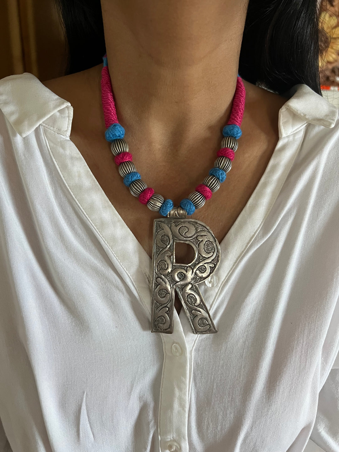 Tribal Necklace with Letter R Pendant- Elevate Your Elegance