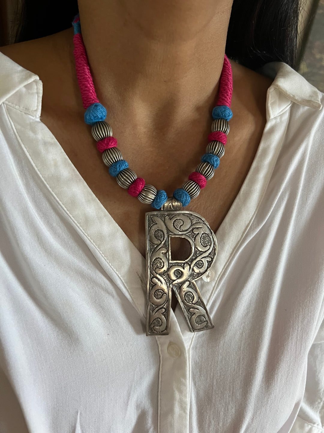 Tribal Necklace with Letter R Pendant- Elevate Your Elegance