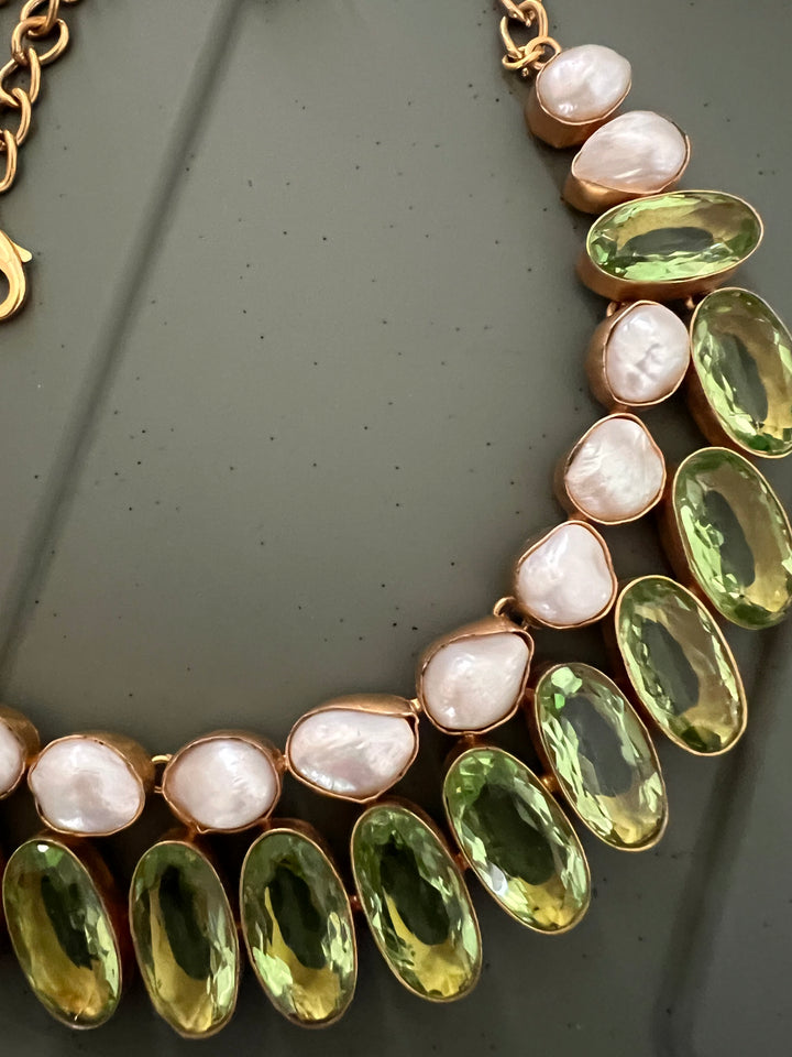 Statement Crystal and Baroque Pearls Necklace Set