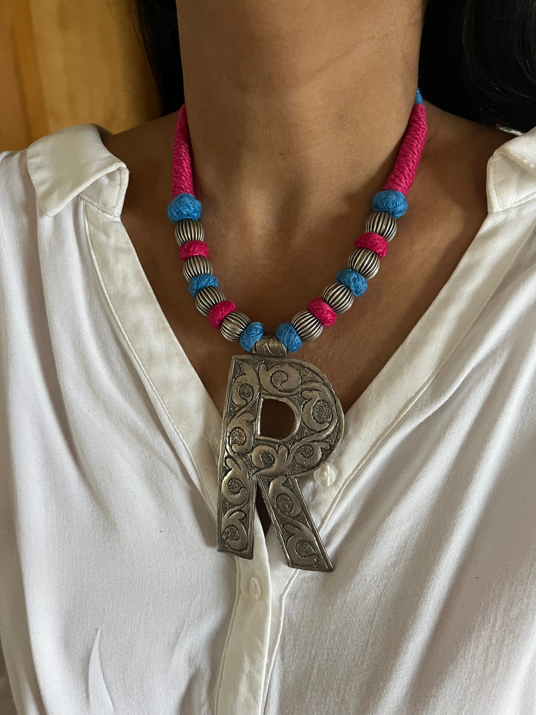 Tribal Necklace with Letter R Pendant- Elevate Your Elegance