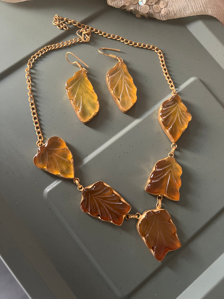 Carved Yellow Chalcedony Necklace with Danglers