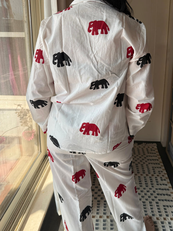 Elephant Print Cotton Night Suit