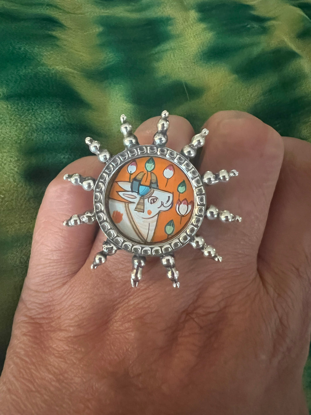 925 Silver Handpainted Designer Ring | Adjustable | SHIVKA