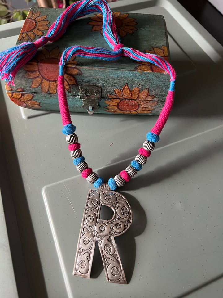 Tribal Necklace with Letter R Pendant- Elevate Your Elegance