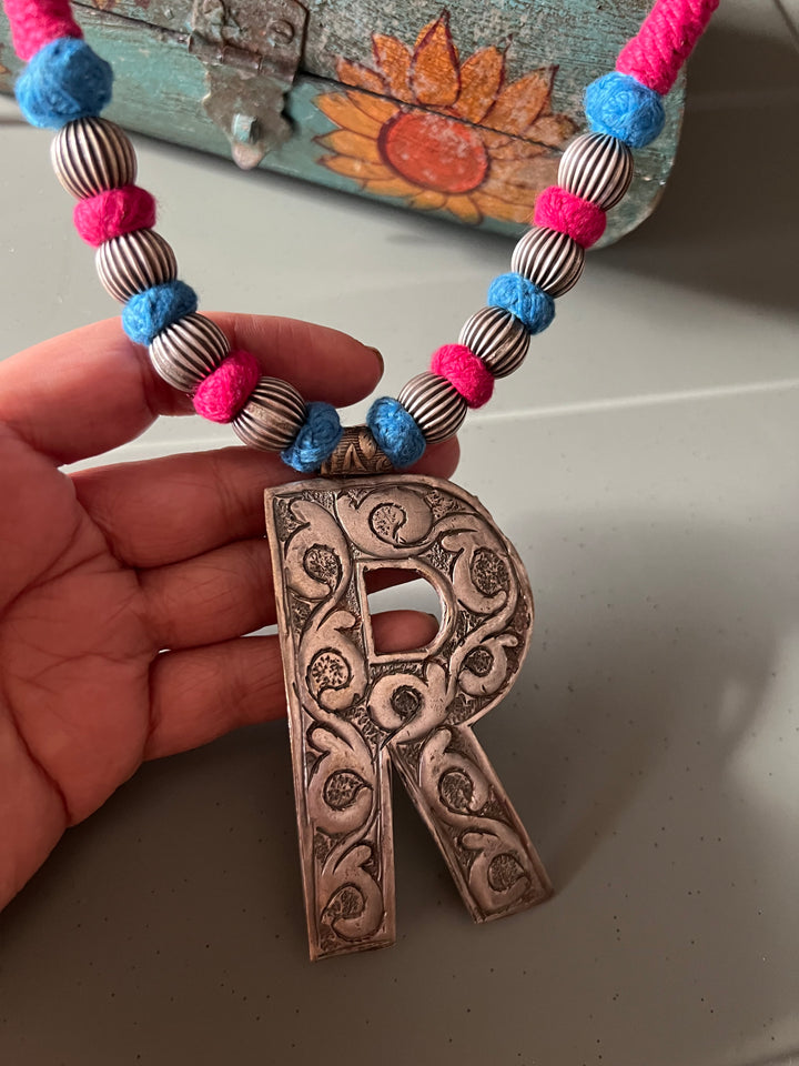 Tribal Necklace with Letter R Pendant- Elevate Your Elegance
