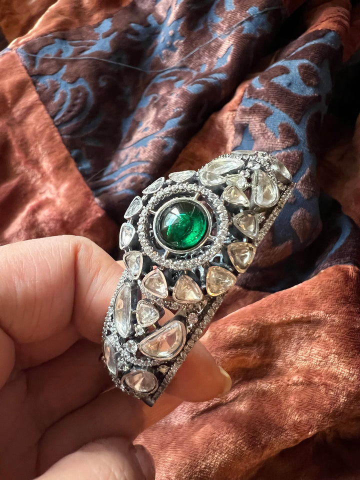 Polki Stone Kada - 925 Silver