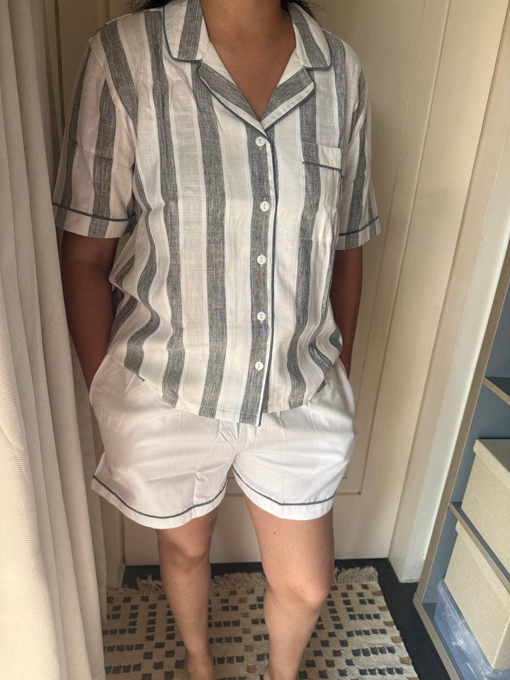Cotton Night Suit Set - Grey Striped Sleepwear