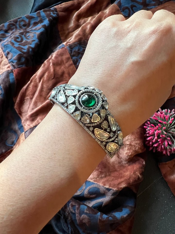 Polki Stone Kada - 925 Silver