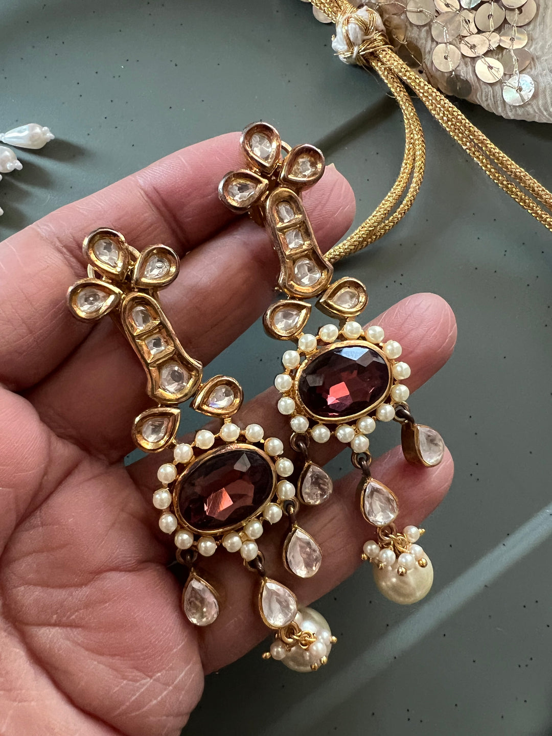 Royal Multicoloured Pearls and Kundan Necklace with Earrings