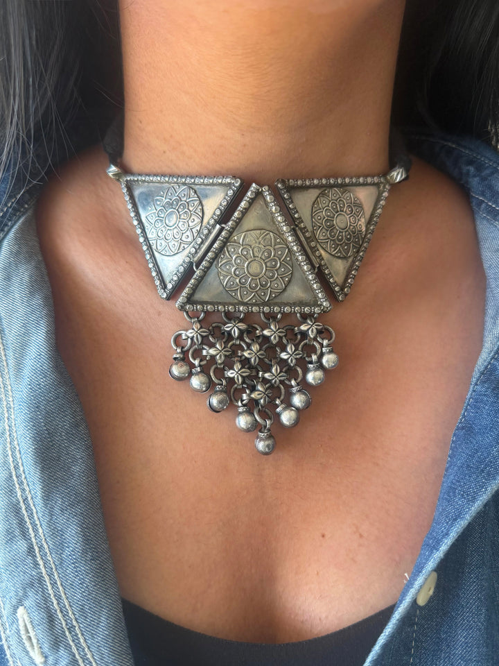 Handmade Tribal Antique Brass Statement Necklace | Adjustable Dori Artisan Jewelry