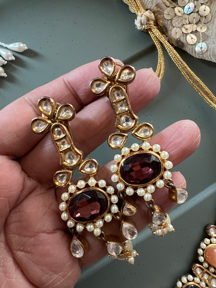 Royal Multicoloured Pearls and Kundan Necklace with Earrings