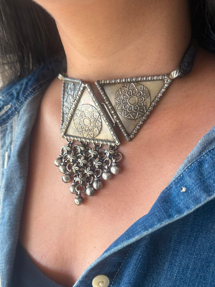 Handmade Tribal Antique Brass Statement Necklace | Adjustable Dori Artisan Jewelry
