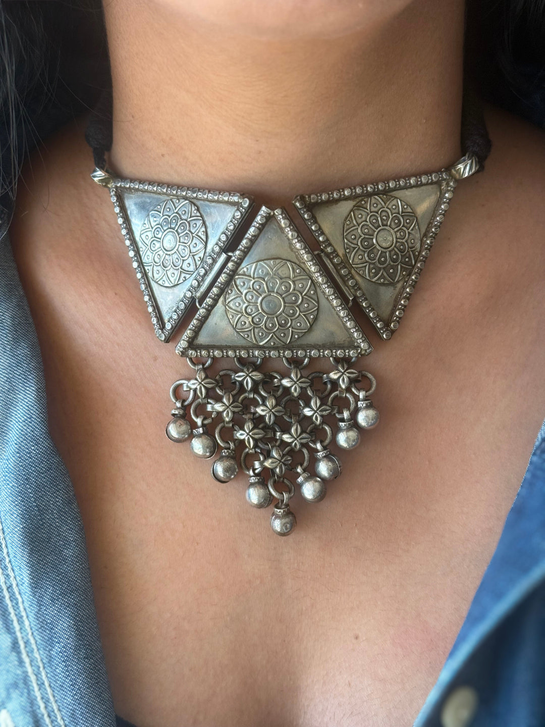 Handmade Tribal Antique Brass Statement Necklace | Adjustable Dori Artisan Jewelry