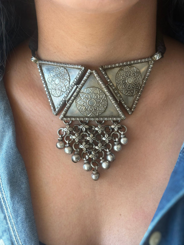 Handmade Tribal Antique Brass Statement Necklace | Adjustable Dori Artisan Jewelry