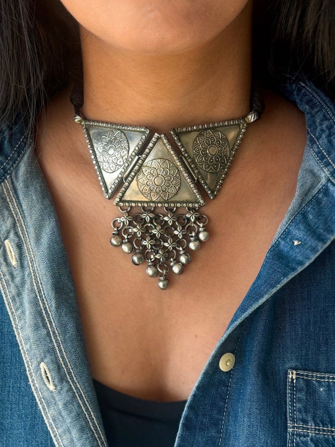 Handmade Tribal Antique Brass Statement Necklace | Adjustable Dori Artisan Jewelry