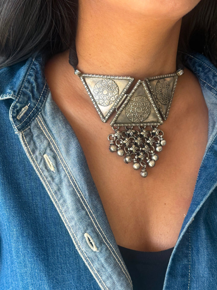Handmade Tribal Antique Brass Statement Necklace | Adjustable Dori Artisan Jewelry