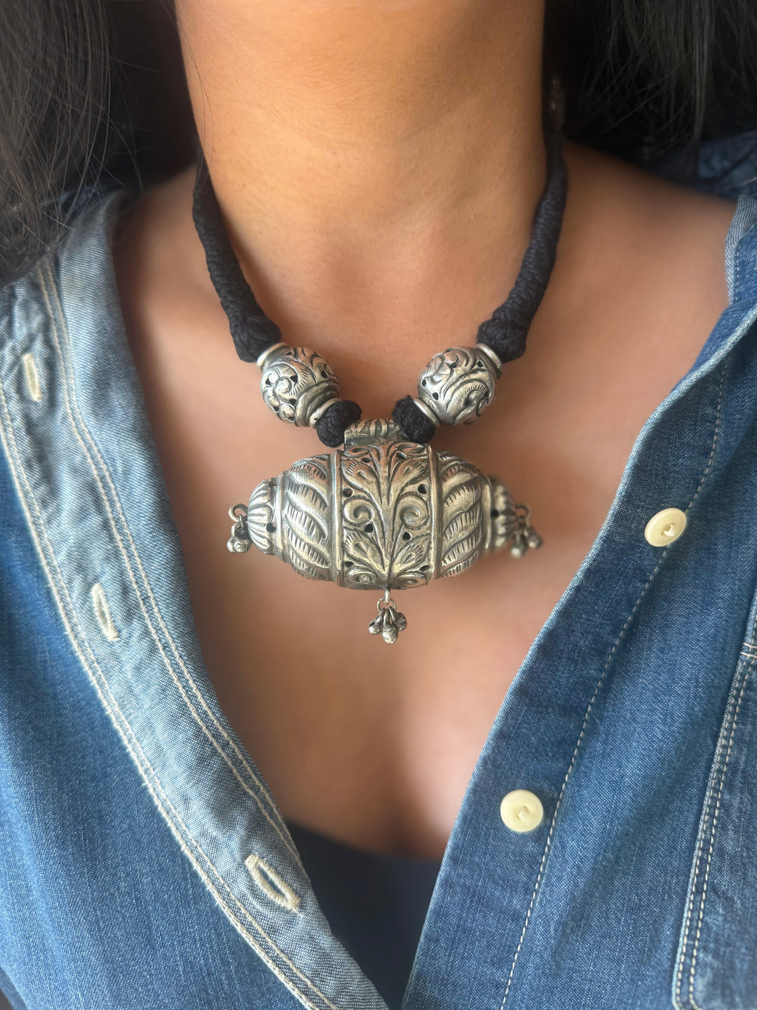Handmade Tribal Antique Brass Statement Necklace | Adjustable Dori Artisan Jewelry
