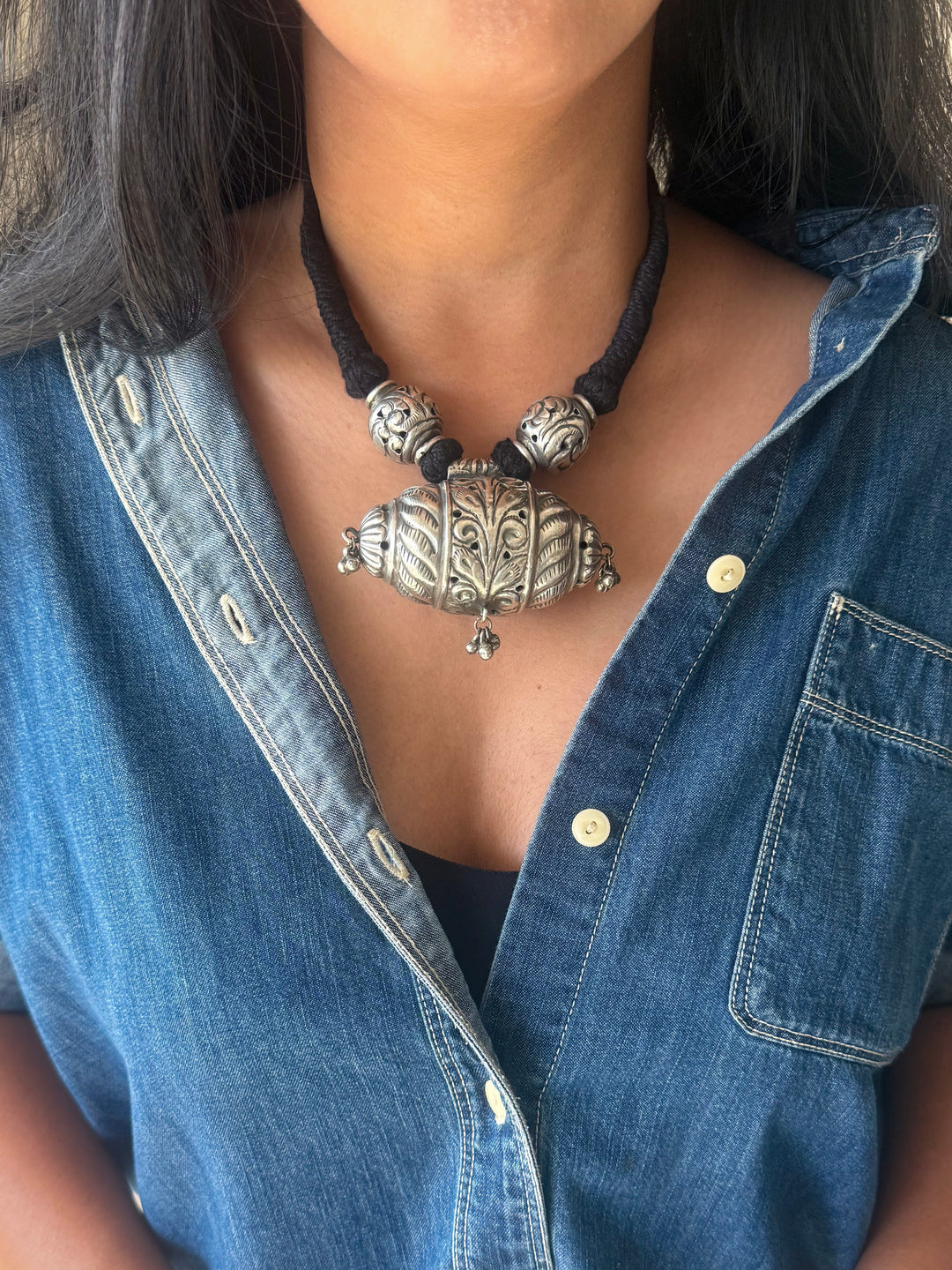 Handmade Tribal Antique Brass Statement Necklace | Adjustable Dori Artisan Jewelry