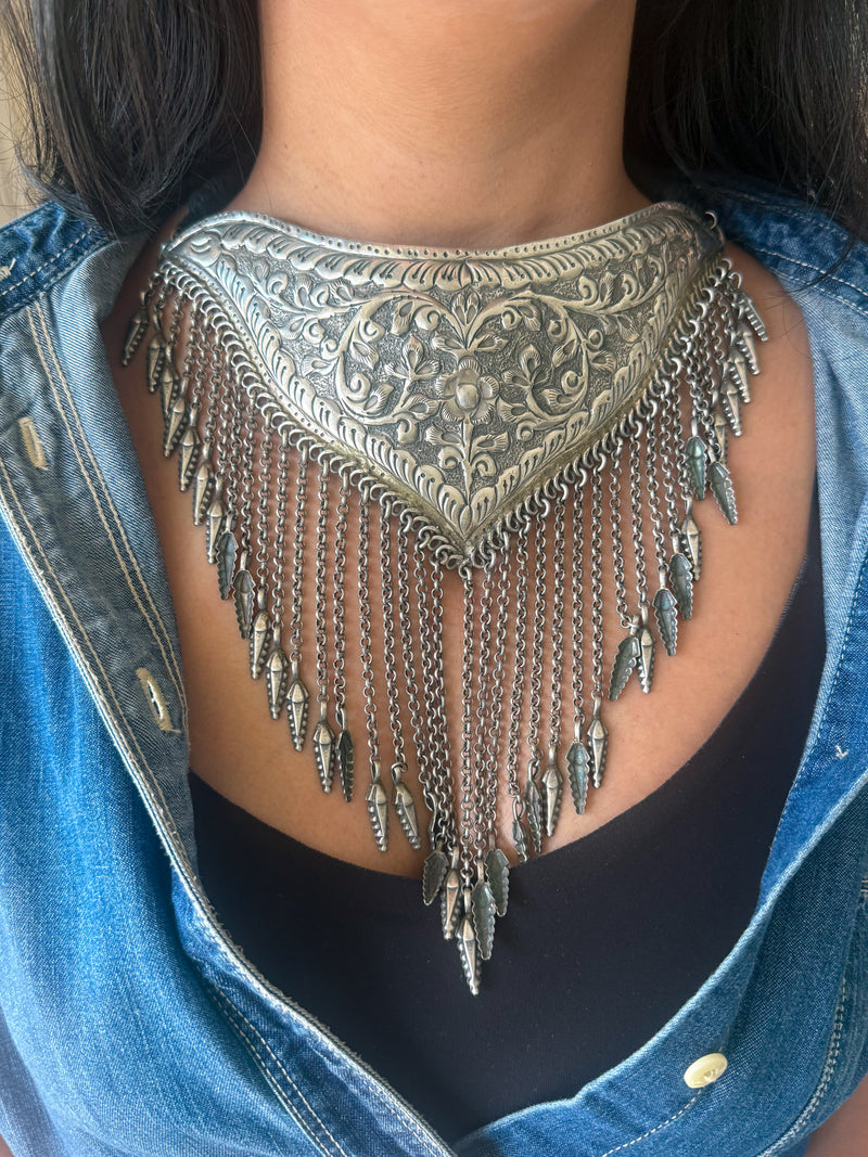 Handmade Tribal Antique Brass Statement Necklace | Adjustable Dori Artisan Jewelry