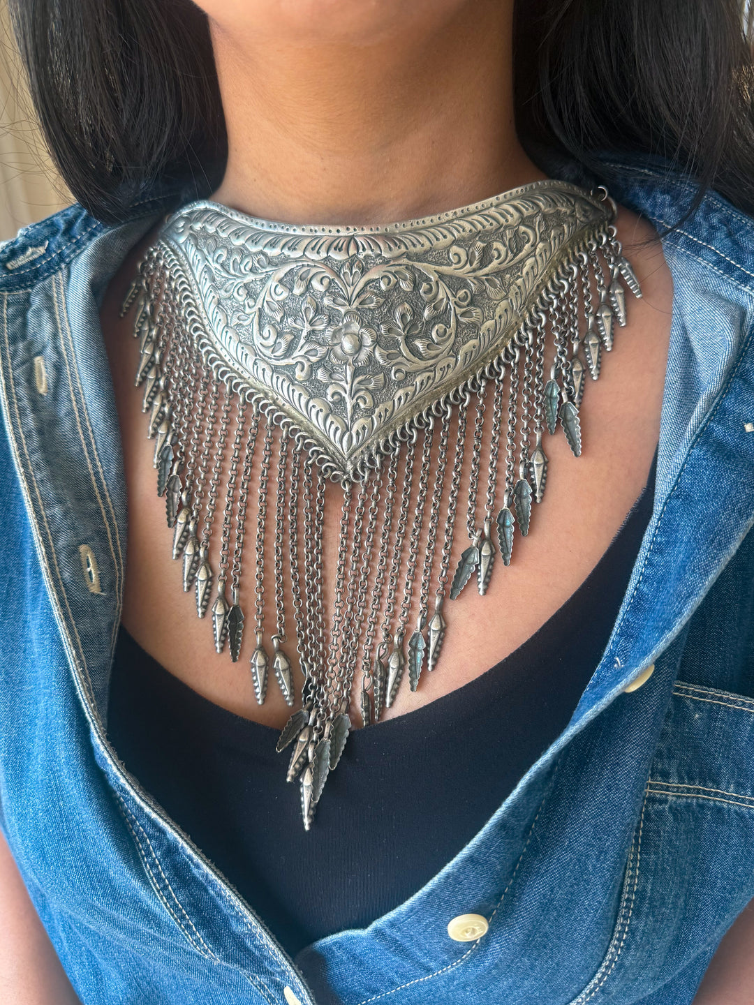 Handmade Tribal Antique Brass Statement Necklace | Adjustable Dori Artisan Jewelry