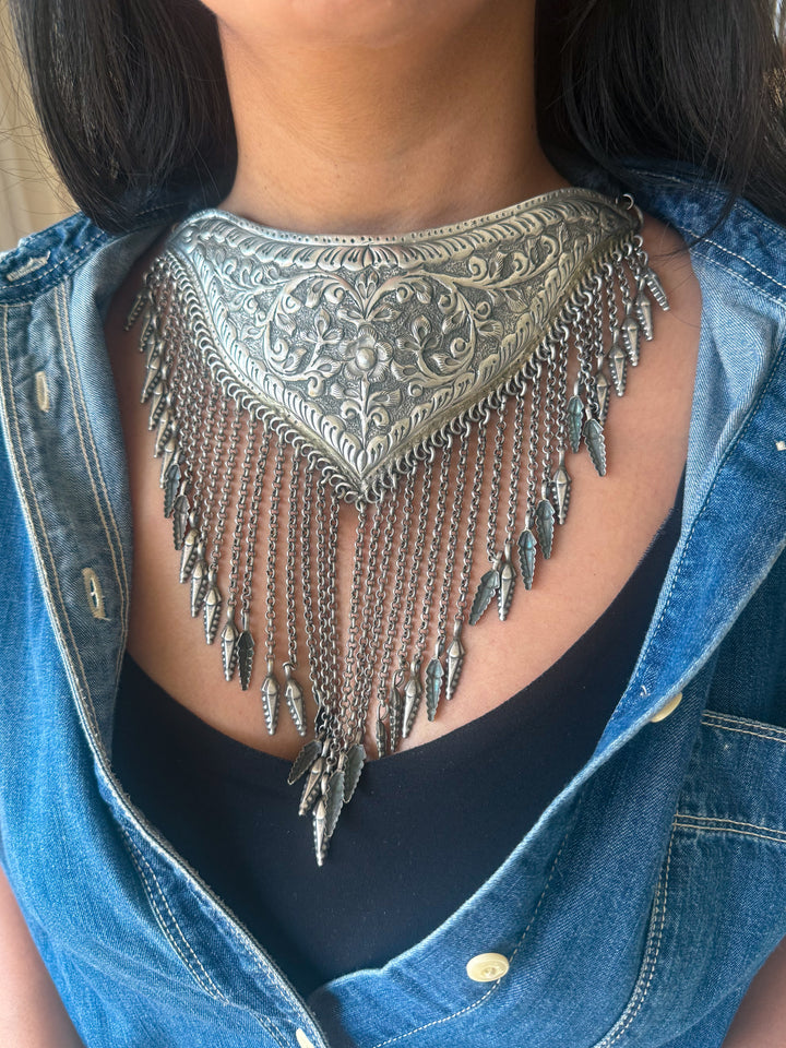 Handmade Tribal Antique Brass Statement Necklace | Adjustable Dori Artisan Jewelry