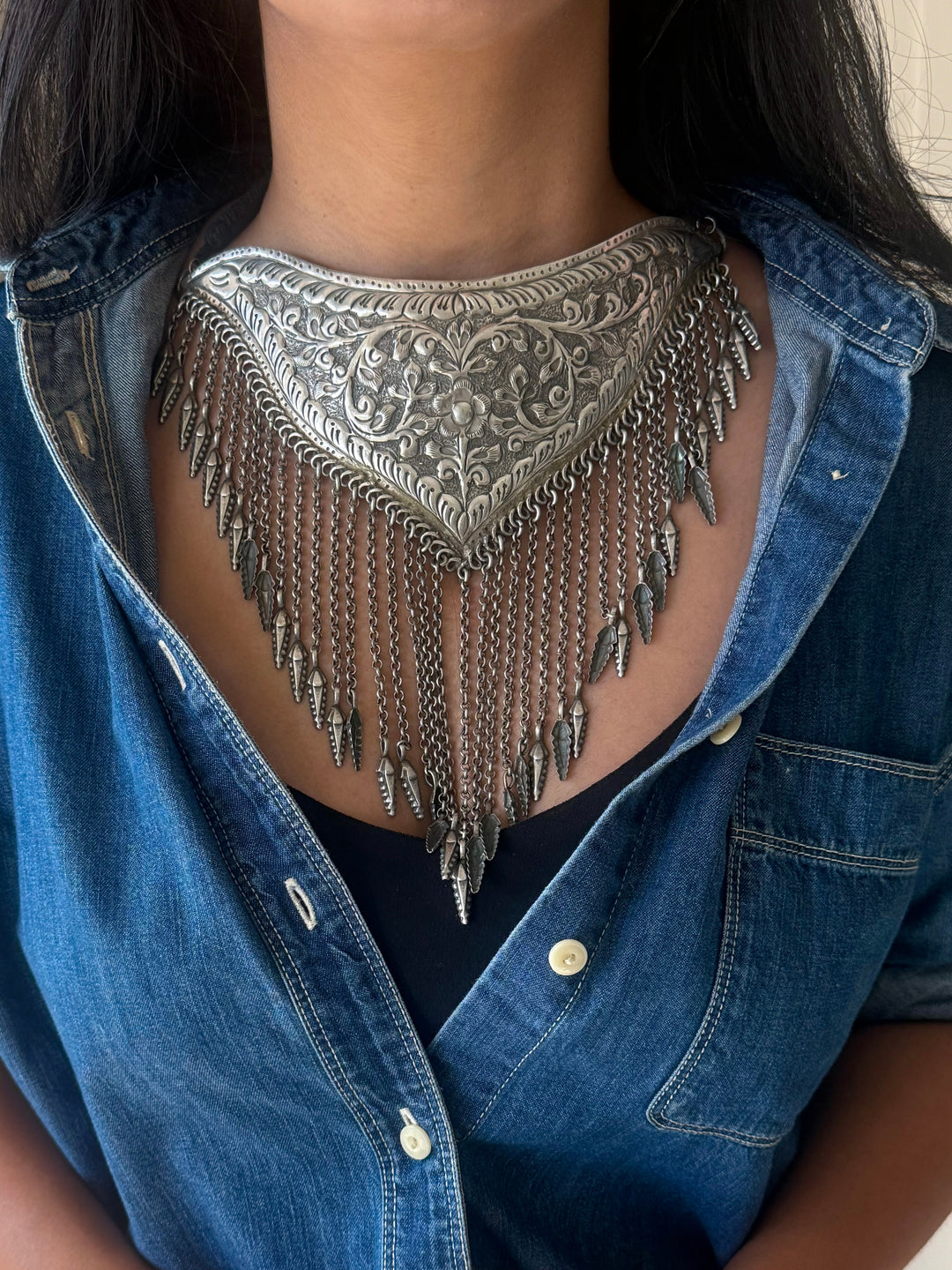Handmade Tribal Antique Brass Statement Necklace | Adjustable Dori Artisan Jewelry