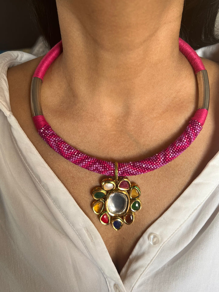 Fusion Navratna Hasli Necklace | SHIVKA | Statement Jewelry
