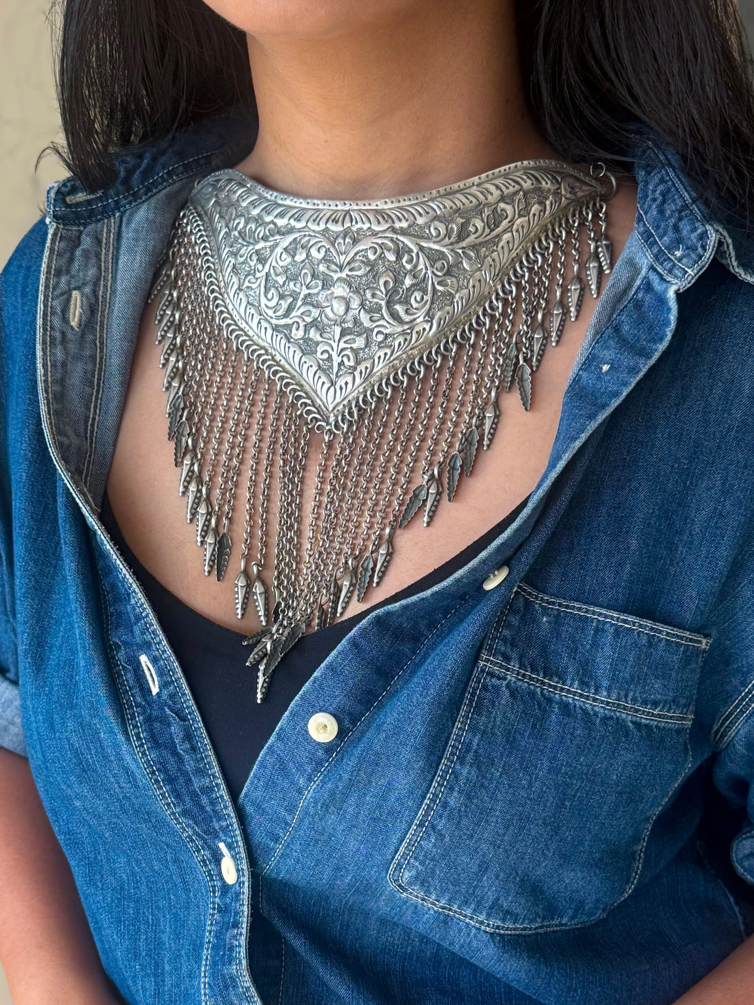 Handmade Tribal Antique Brass Statement Necklace | Adjustable Dori Artisan Jewelry