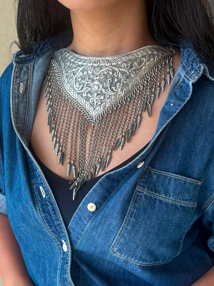 Handmade Tribal Antique Brass Statement Necklace | Adjustable Dori Artisan Jewelry