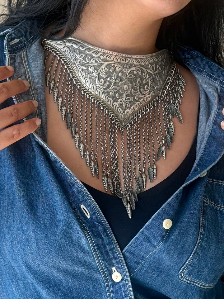 Handmade Tribal Antique Brass Statement Necklace | Adjustable Dori Artisan Jewelry