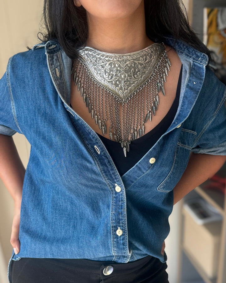 Handmade Tribal Antique Brass Statement Necklace | Adjustable Dori Artisan Jewelry