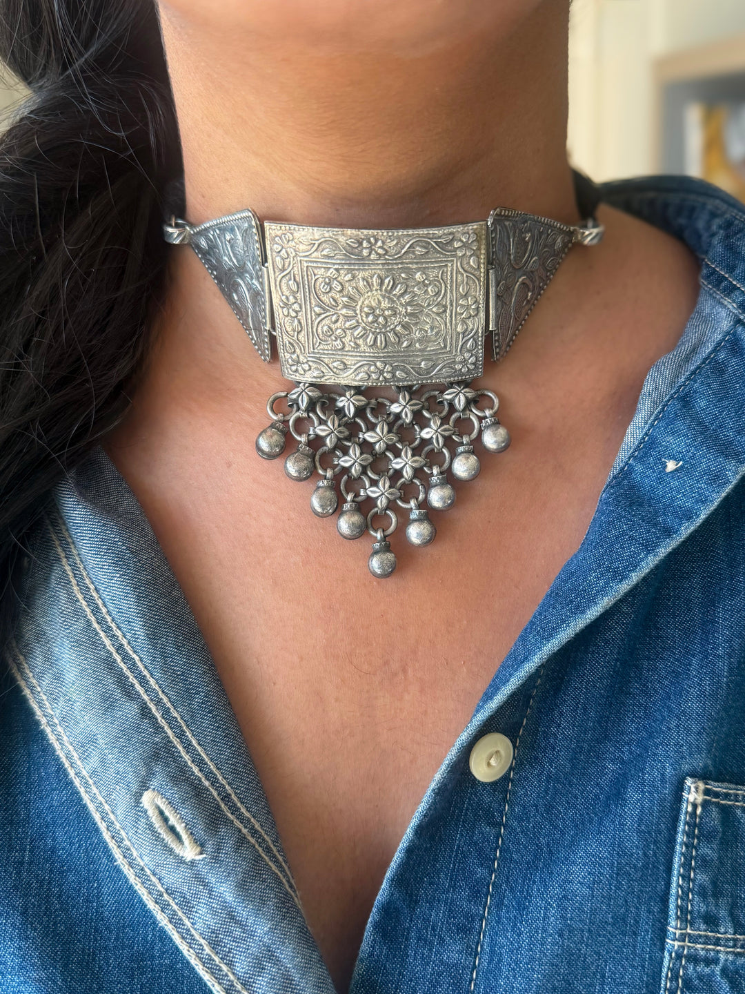 Handmade Tribal Antique Brass Statement Necklace | Adjustable Dori Artisan Jewelry