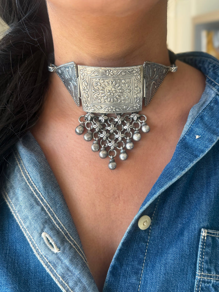 Handmade Tribal Antique Brass Statement Necklace | Adjustable Dori Artisan Jewelry
