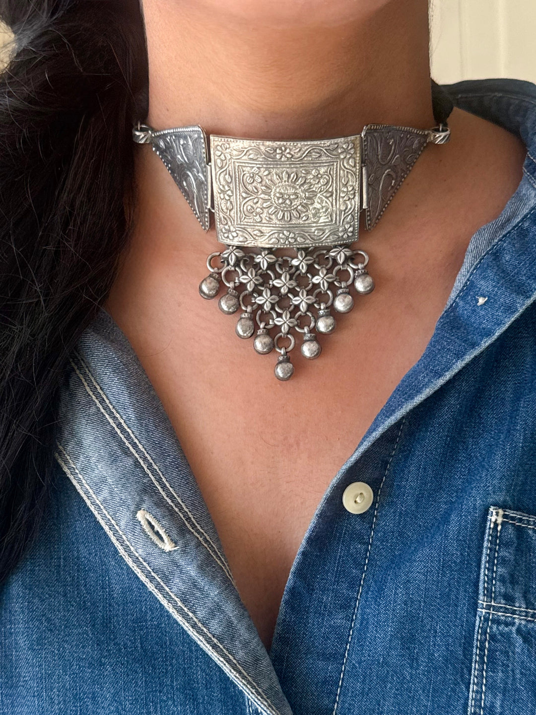 Handmade Tribal Antique Brass Statement Necklace | Adjustable Dori Artisan Jewelry