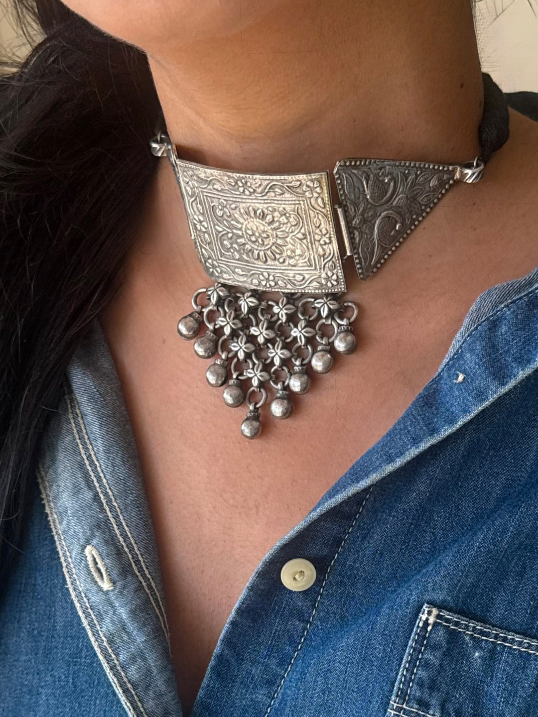 Handmade Tribal Antique Brass Statement Necklace | Adjustable Dori Artisan Jewelry