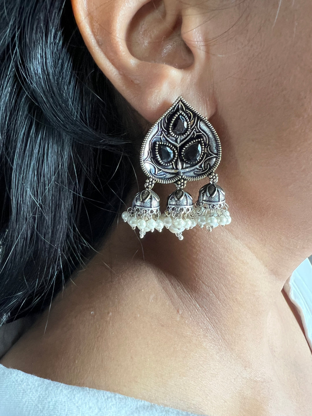 Antique Oxidized Leaf Earrings | Elegant Statement Jewelry