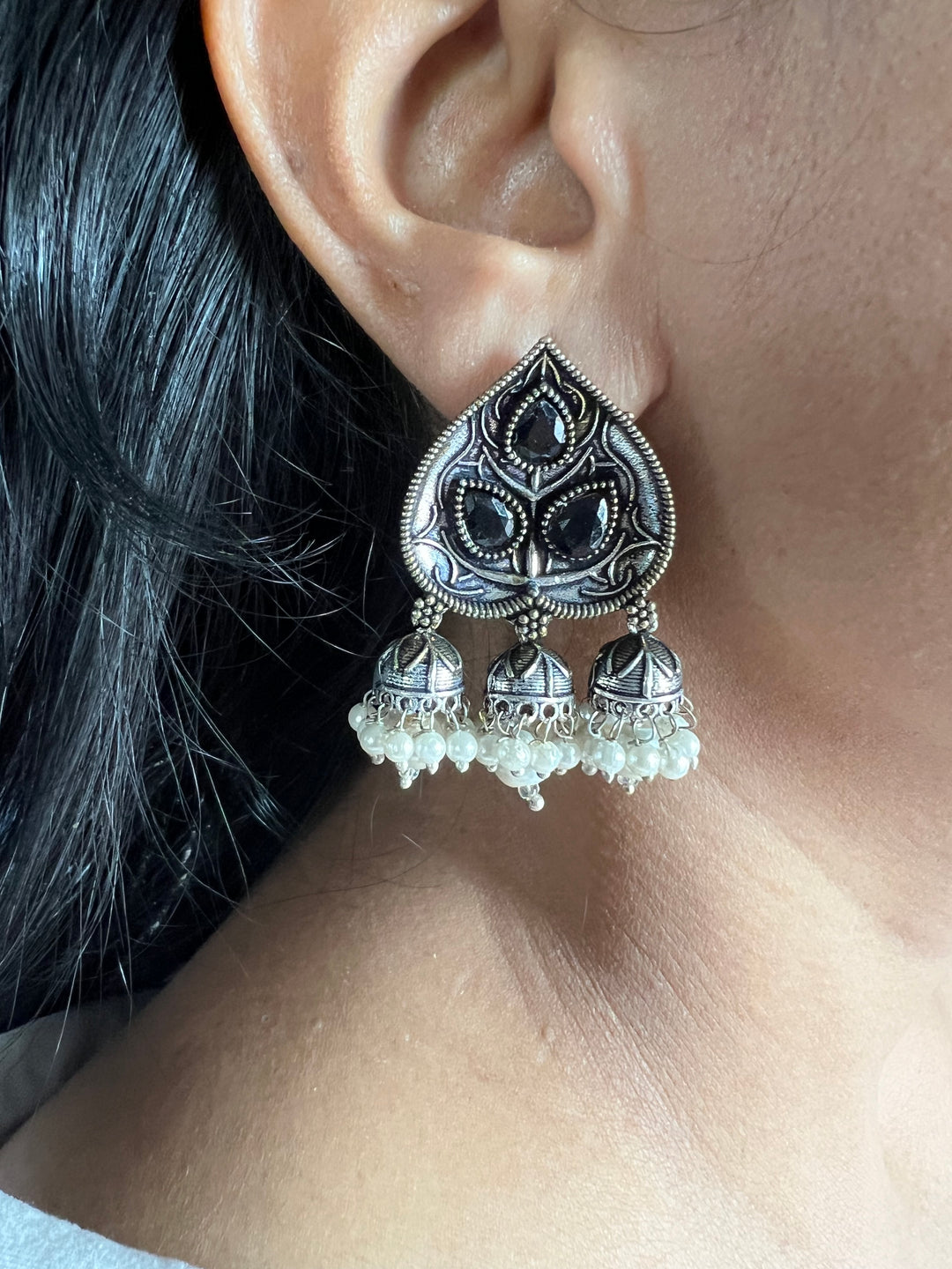 Antique Oxidized Leaf Earrings | Elegant Statement Jewelry