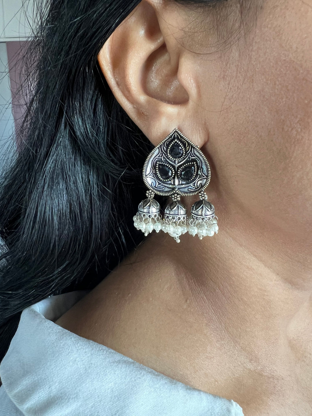 Antique Oxidized Leaf Earrings | Elegant Statement Jewelry