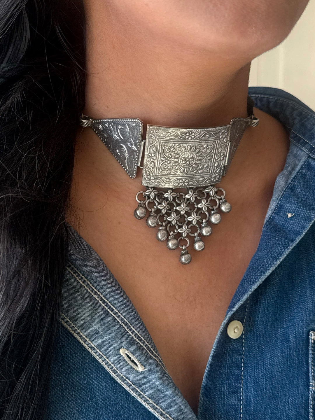 Handmade Tribal Antique Brass Statement Necklace | Adjustable Dori Artisan Jewelry