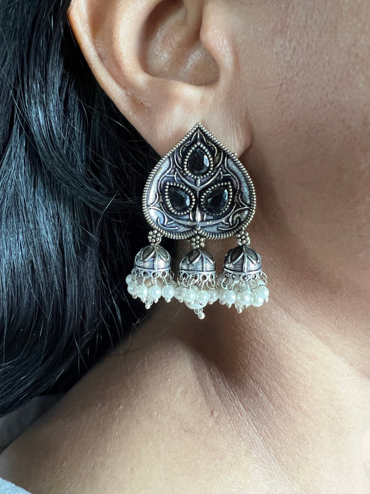 Antique Oxidized Leaf Earrings | Elegant Statement Jewelry