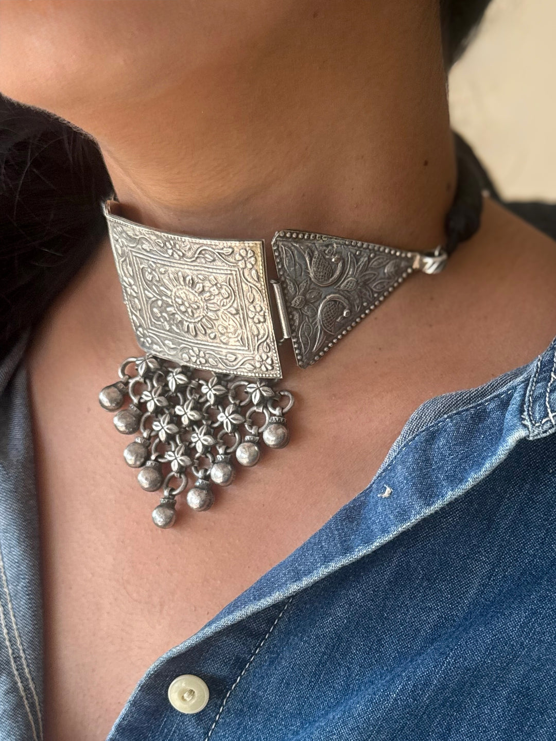 Handmade Tribal Antique Brass Statement Necklace | Adjustable Dori Artisan Jewelry