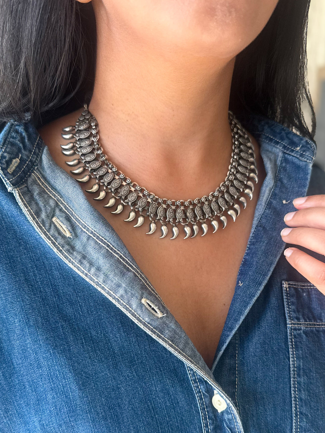 Handmade Tribal Antique Brass Statement Necklace | Adjustable Dori Artisan Jewelry