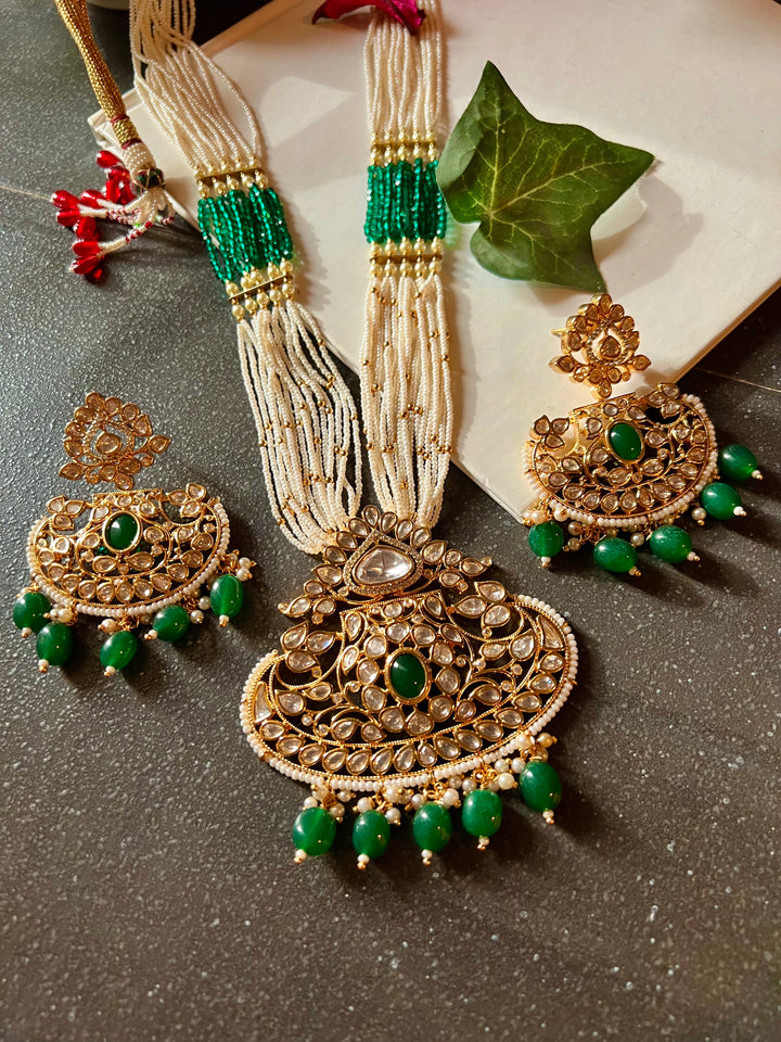 Beautiful Kundan Pendant Necklace with Statement Earrings