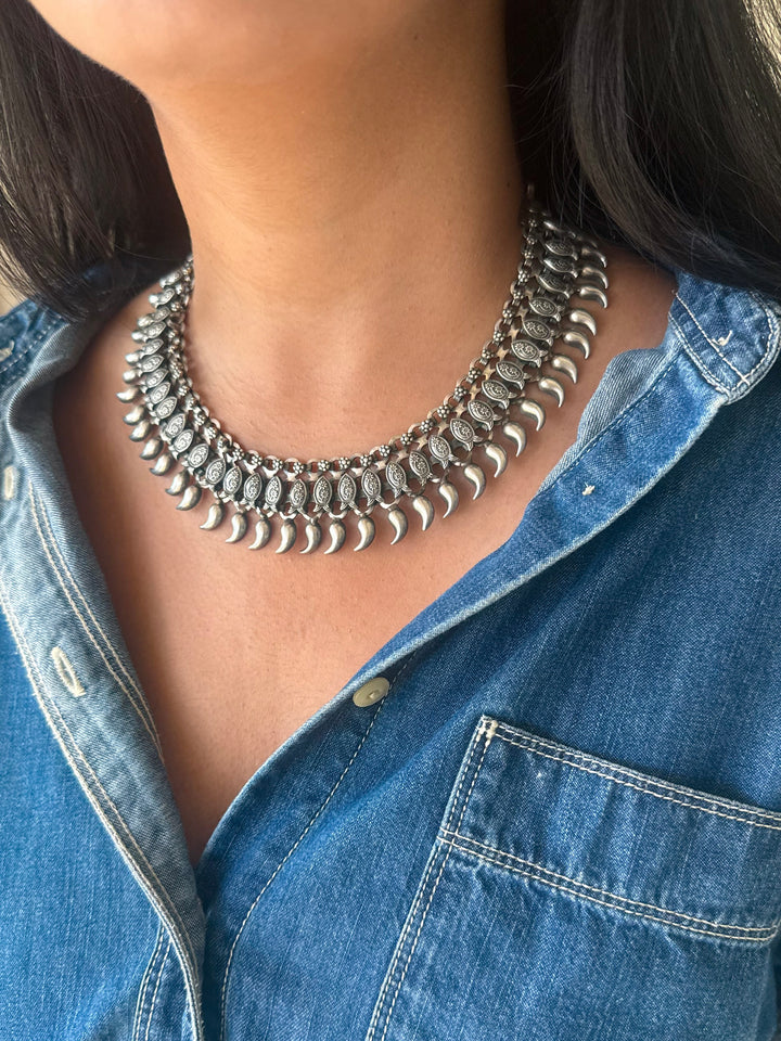 Handmade Tribal Antique Brass Statement Necklace | Adjustable Dori Artisan Jewelry