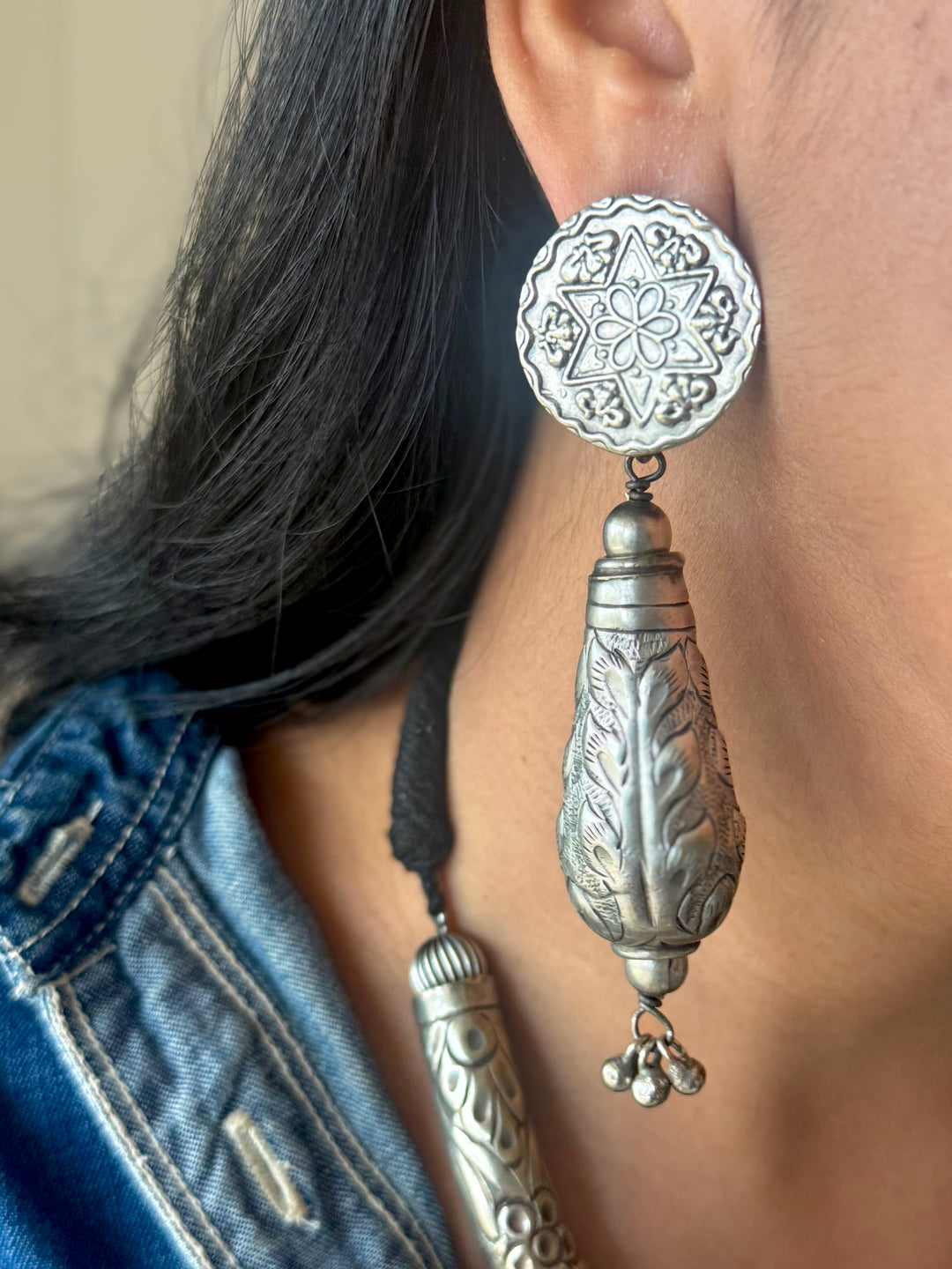 Handmade Tribal Antique Brass Necklace & Earrings Set | Adjustable Dori Statement Jewelry