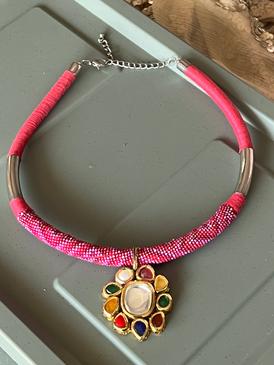 Fusion Navratna Hasli Necklace | SHIVKA | Statement Jewelry