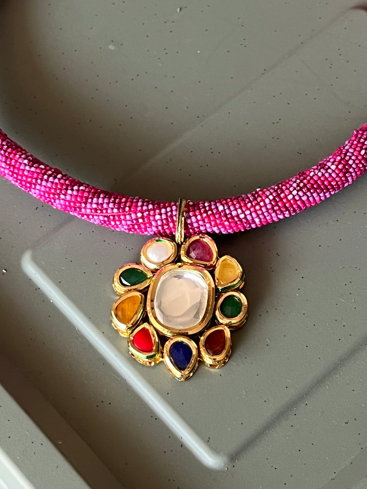 Fusion Navratna Hasli Necklace | SHIVKA | Statement Jewelry