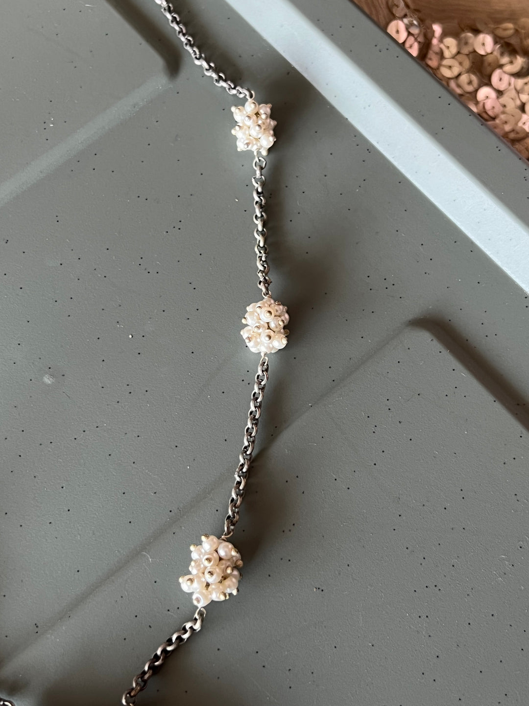 Hand-Painted Agate Stone Necklace with Pearl Clustered String | Statement Jewelry